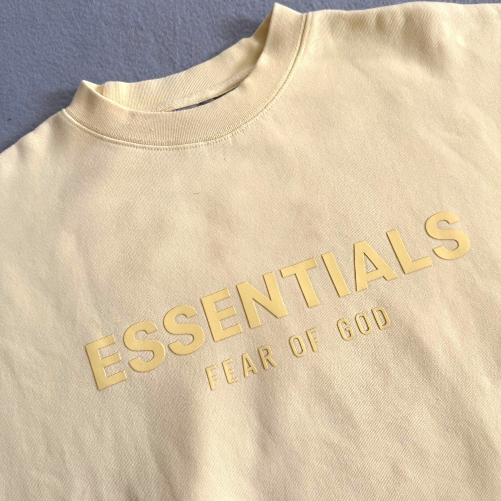 Fear of God Essentials Sweatshirt Women XL Butter Yellow Crewneck Logo Soft Girl
